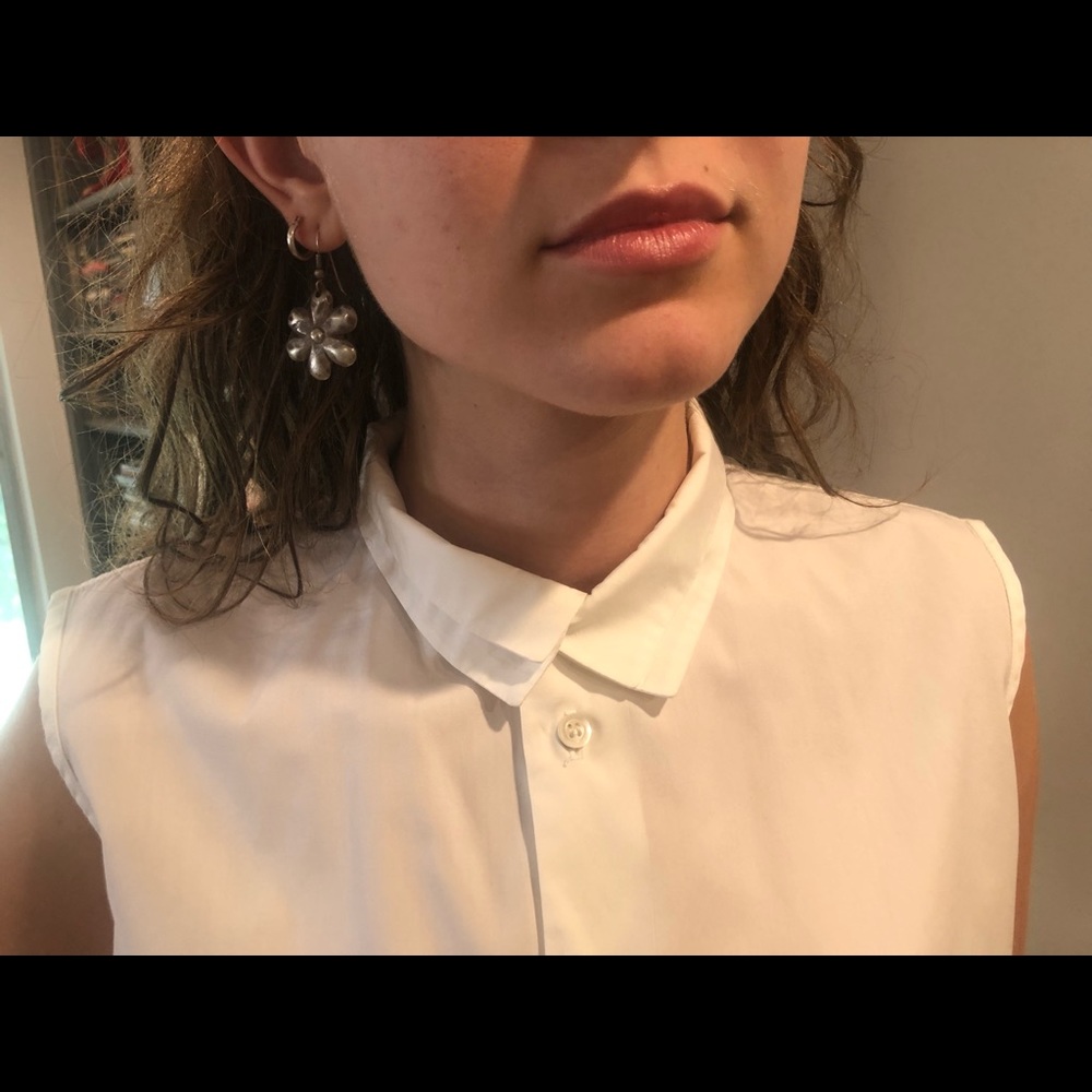 Eskandar white cotton sleeveless double-collar